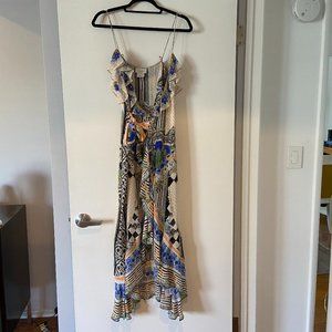 Camilla silk wrap dress. Ruffle neckline.